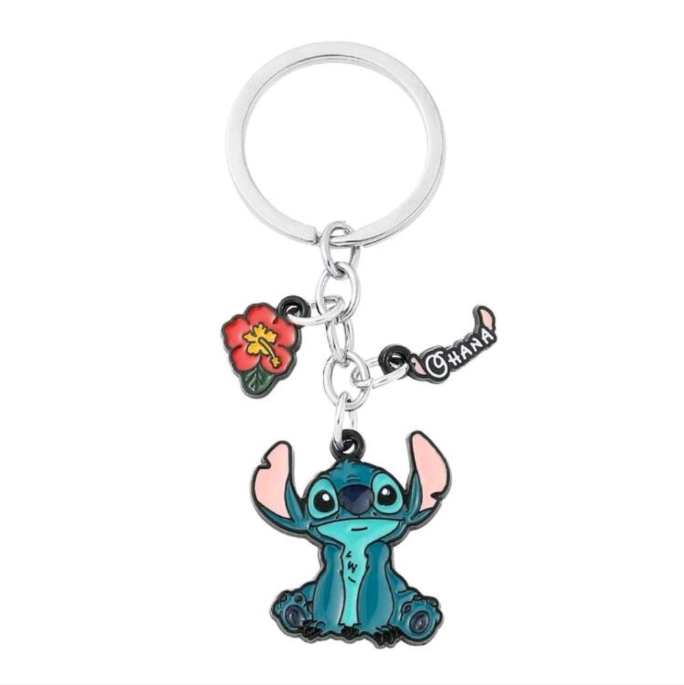 Blue Stitch Keychain with Flower Charm